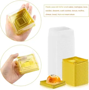 150/100Pcs Gold Cake Pans, Bottom 3 Inch X Height 1-1/2 Inch Of Clear Plastic Mini Cake Box Muffins Box Cookies Box Wedding Birthday Gift Box - Home Improvement.