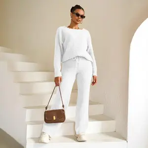 Joyfunear Women's Soft Woolen Knit Tracksuit - Hoodie & Leggings Set for Home Leisure & Daily Outings - High-Quality Blend Fabric, Adjustable Drawstring Hoodie, Elastic Waist Leggings