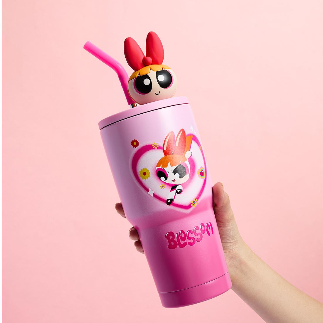 【 New Year's gift】MINISO Powerpuff Girls Gradient Stainless Steel Straw Cup 900ml 30oz Travel Mug Cute Design Durable Eco Friendly Perfect for New Year's gifts