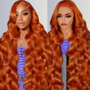 GK Ginger Orange 13x6 Body Wave Lace Front Wigs Human Hair 180% Density Glueless HD Transparent Lace Frontal Wigs Human Hair  With Baby Hair Ginger For Women