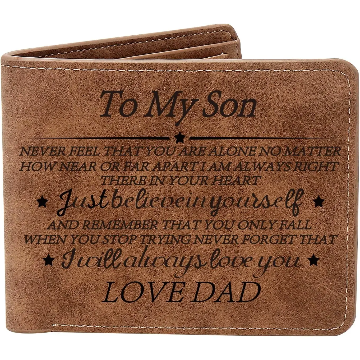 To My Son Gifts: Personalized Leather Wallet for Men - Engraved, Inspirational Birthday & from Mom & Dad