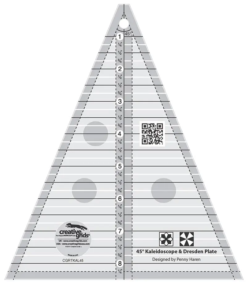 Creative Grids 45 Degree Kaleidoscope & Dresden Plate Triangle Ruler CGRTKAL45