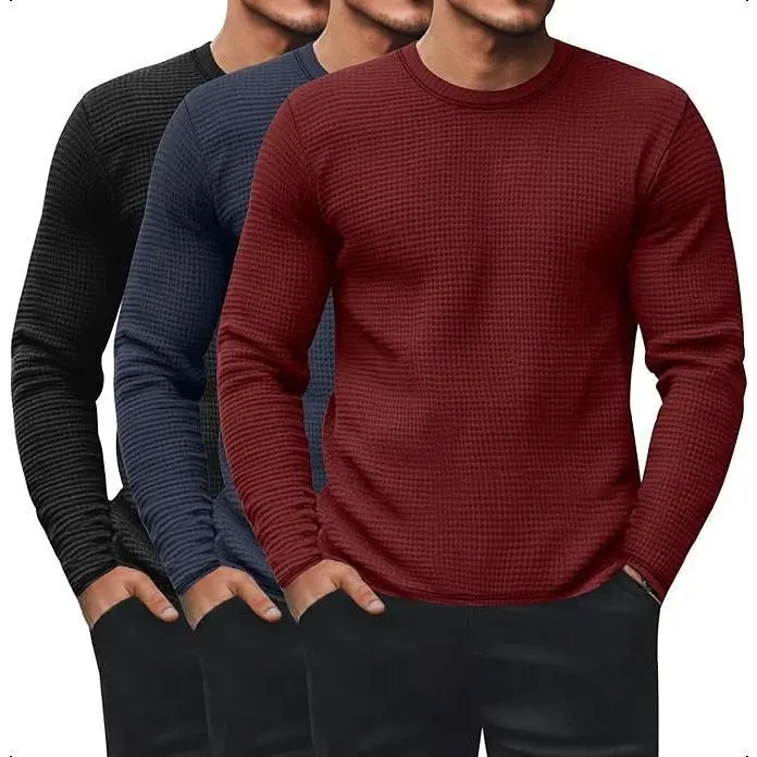 3 Pack Men's Waffle Long Sleeve Shirts, Crew Neck Thermal Underwear Tops Casual Pullover Sweaters Knit Undershirts 3 Pack Men's Waffle Long Sleeve Shirts, Crew Neck Thermal Underwear Tops Casual Pullover Sweaters Knit Undershirts