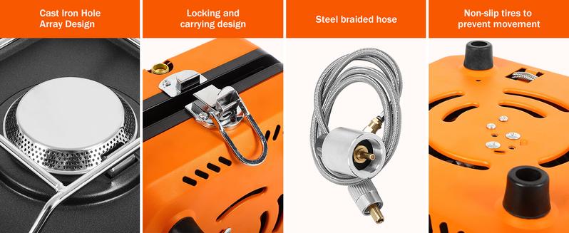 Camping Stove, 2 Burner Propane Stove With Grill,Foldable Camping Stove Propane Includes Carry Bag Stove with Griddle ,Adjustable Burners & Piezo Ignition for Tailgating,BBQ,Camp