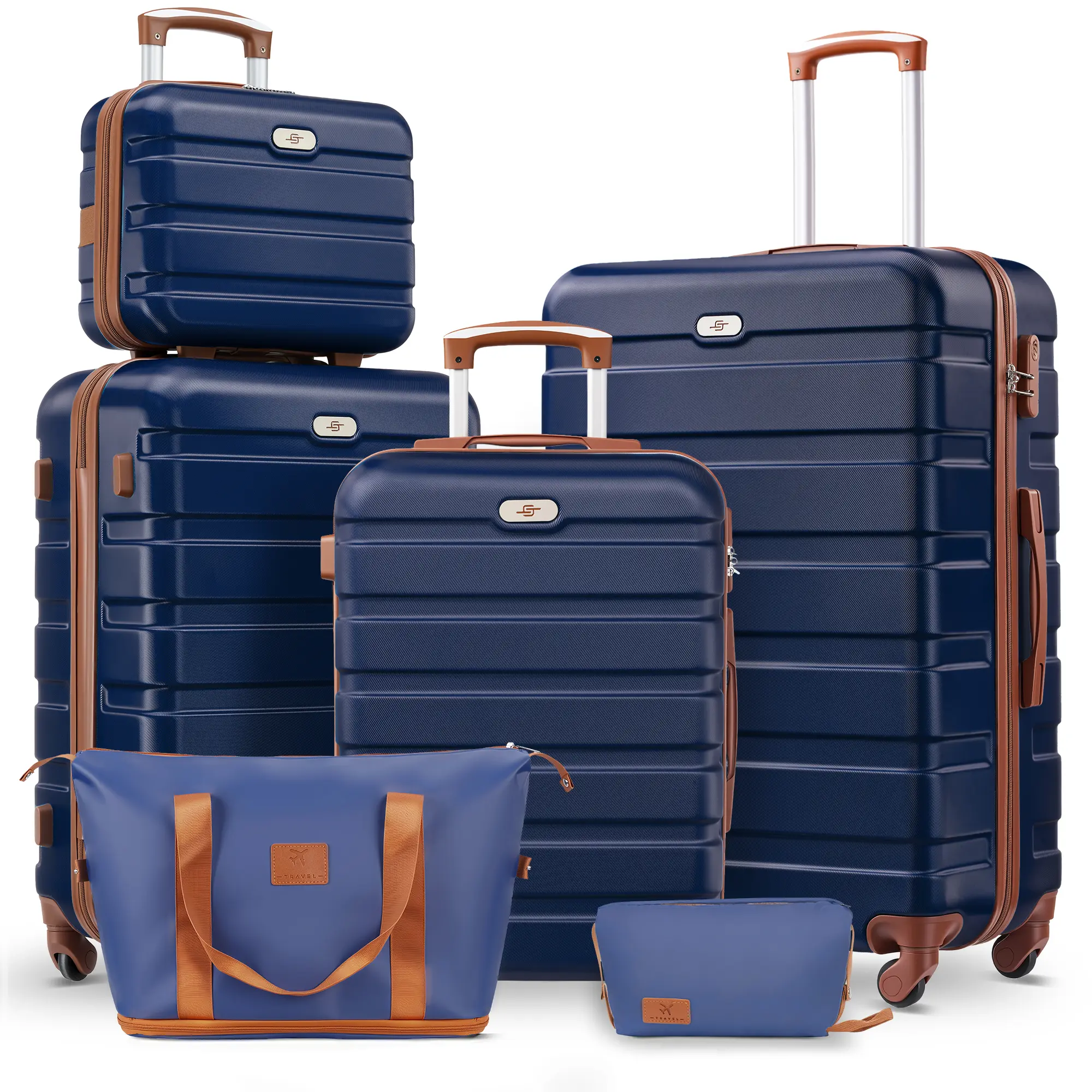 ABS Hardside Luggage Sets (4/6-Piece) - Spinner Wheel Suitcases, Expandable Duffel Bag, Makeup Pouch, Lightweight Durable Travel Bags for Vacation, Business Trips