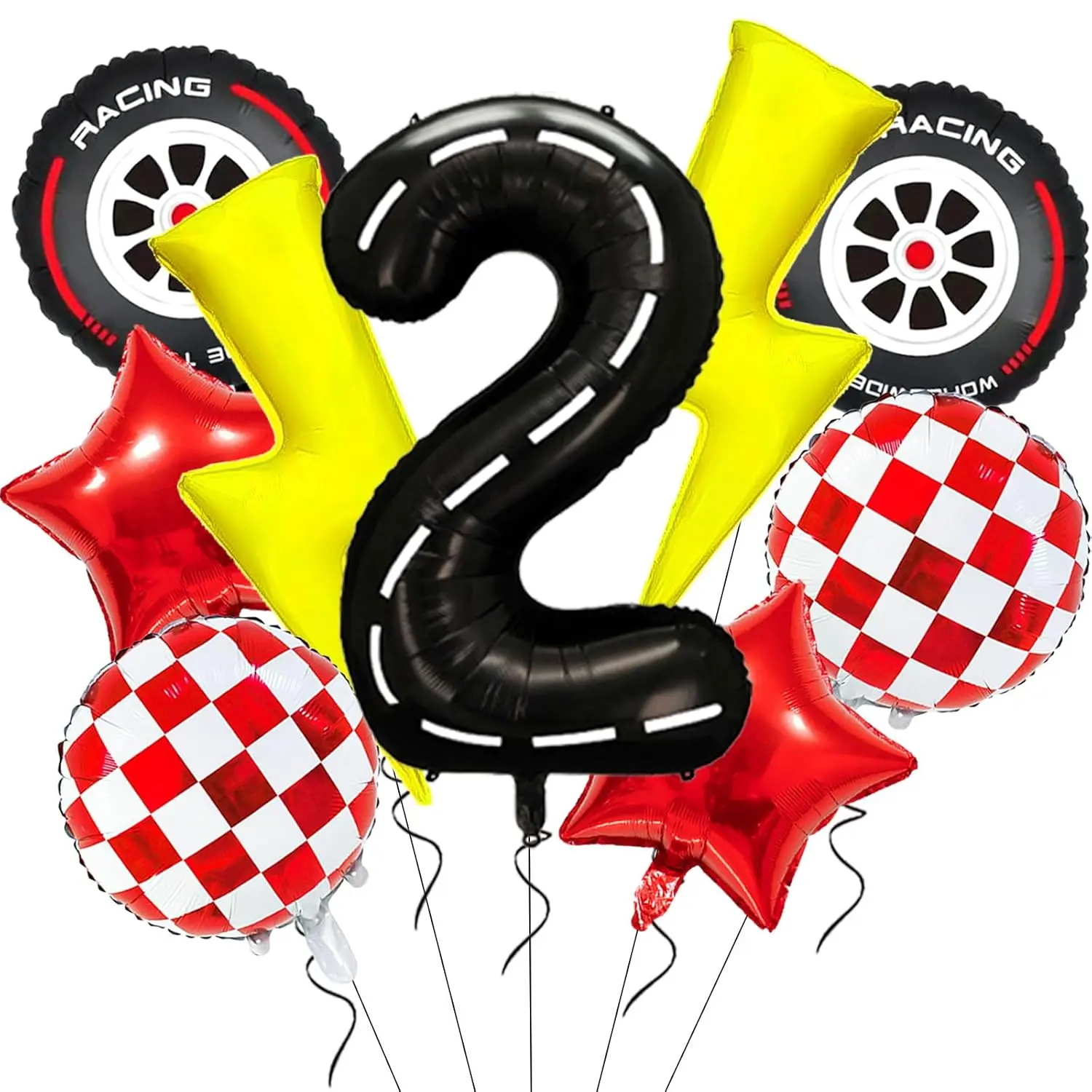 40-Inch Race Car & Lightning Bolt Balloons, Number 2 & Two Fast for 2nd Birthday Party Decor