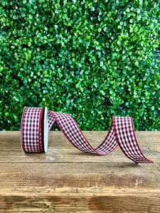 1.5 Inch By 10 Yard Wine Gingham Check Ribbon