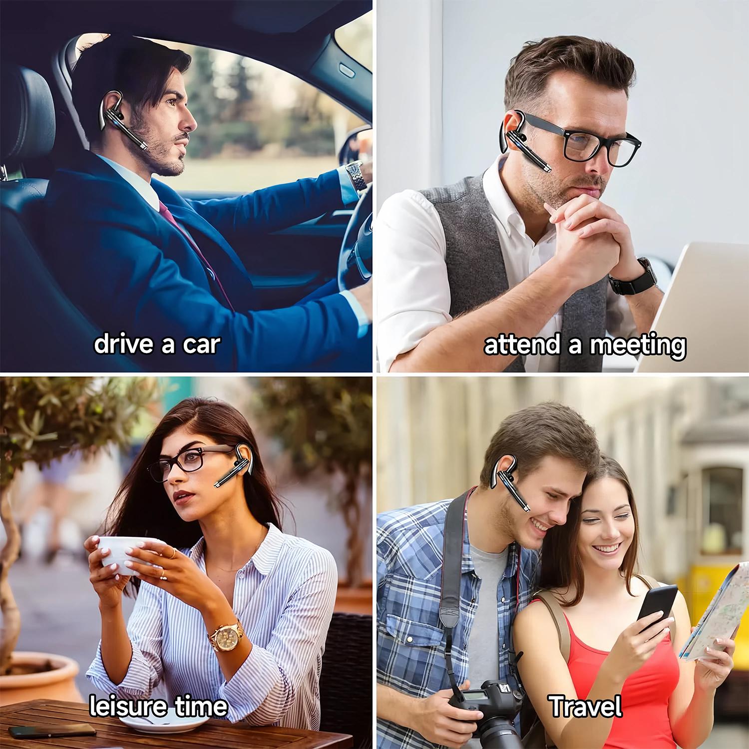 Bluetooth Wireless Business Headset for Cell Phones 500Hrs Standby Time with LED Charging Case 270 Degrees Rotatable Microphone Sports Earphone for Android iOS