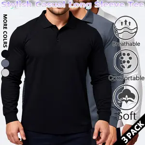 Men's Fitness All-Season Comfortable T-Shirt, Versatile Long-Sleeve Polo Shirt, Lapel Collar, Casual, Elastic, Solid Color, Slim Fit, Wrinkle-Free, Breathable, Figure-Flattering