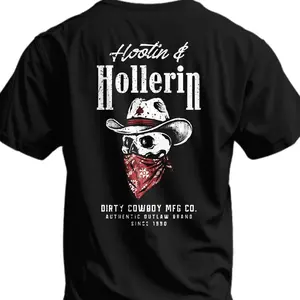 New Hootin' And Hollern' Cowboy Skull Men's Short-Sleeve Casual Round Neck T-Shirt, Menswear Streetwear Sports Top
