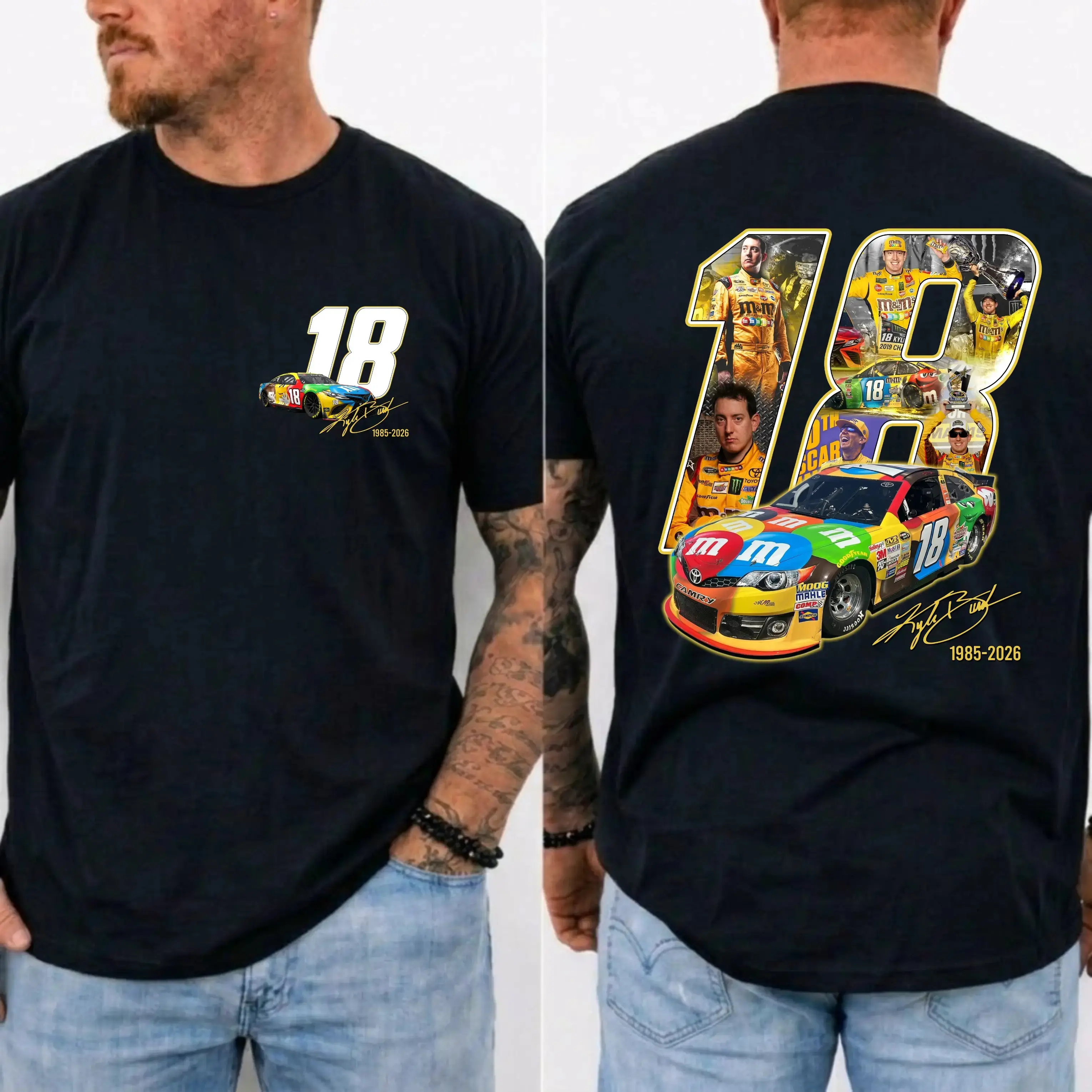 Kyle Busch 18 Tribute Oversized Short-Sleeve Round Neck T-Shirt, NASCAR Legend Memorial Tee, RIP Rowdy 100% Cotton Sports Top, Shortsleeve