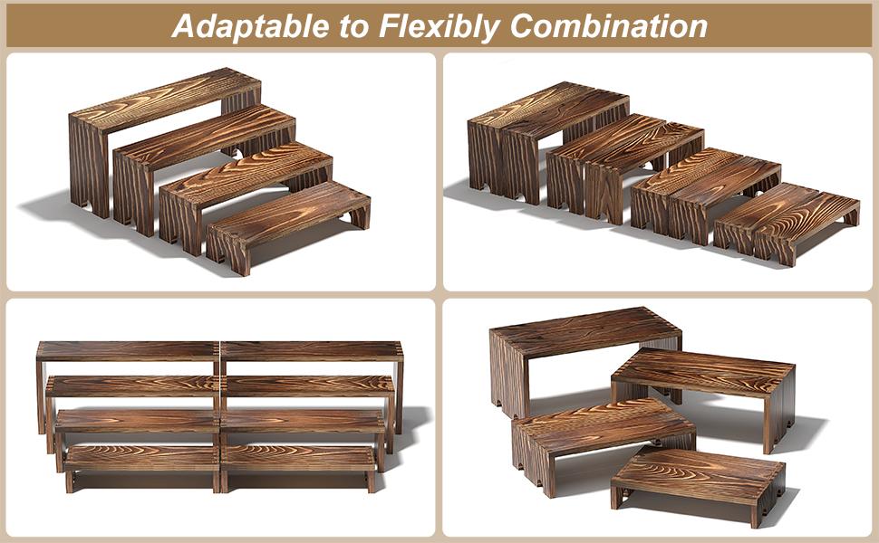 2 Set Wooden Tiered Risers Display Stands for Vendor Events,Stackable Wooden Cupcake Display Stand,Farmhouse Decor Wood Dessert Table Display Set,Vendor Booth Display Items,Food Display Risers for Party(12-11.2-10.4-9.6IN)