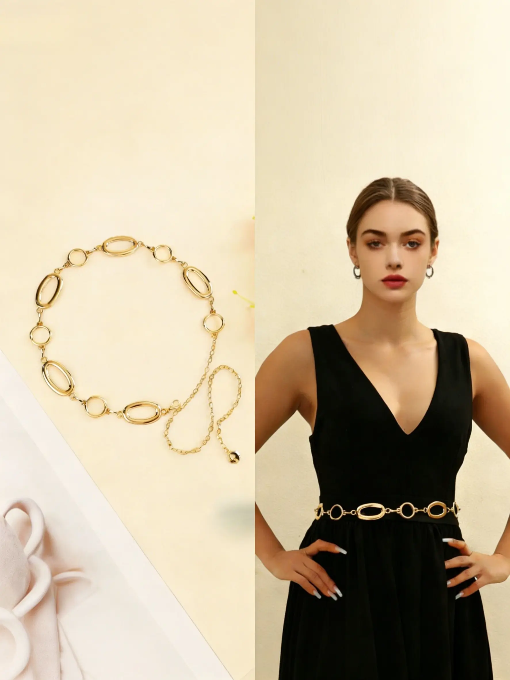 Adjustable Gold & Silver Oval and Circle Link Waist Belt - Elegant Fashion Accessory for Women's Party and Formal Wear Trendy Exquisite Fashion Belts Stylish Belts