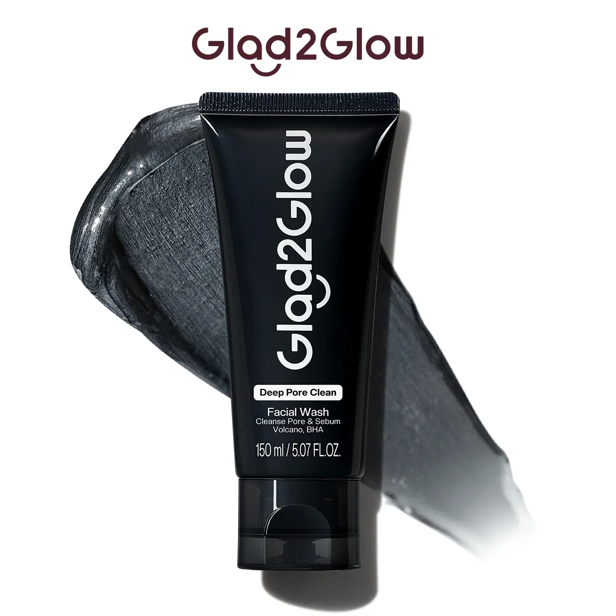 Glad2Glow Deep Pore Clean Facial Wash - Cleansing & Facial Cleansing Solution, Blackhead Removal & Acne Cleanser with Volcano Extract & BHA for Oily Skin, Face Care Products