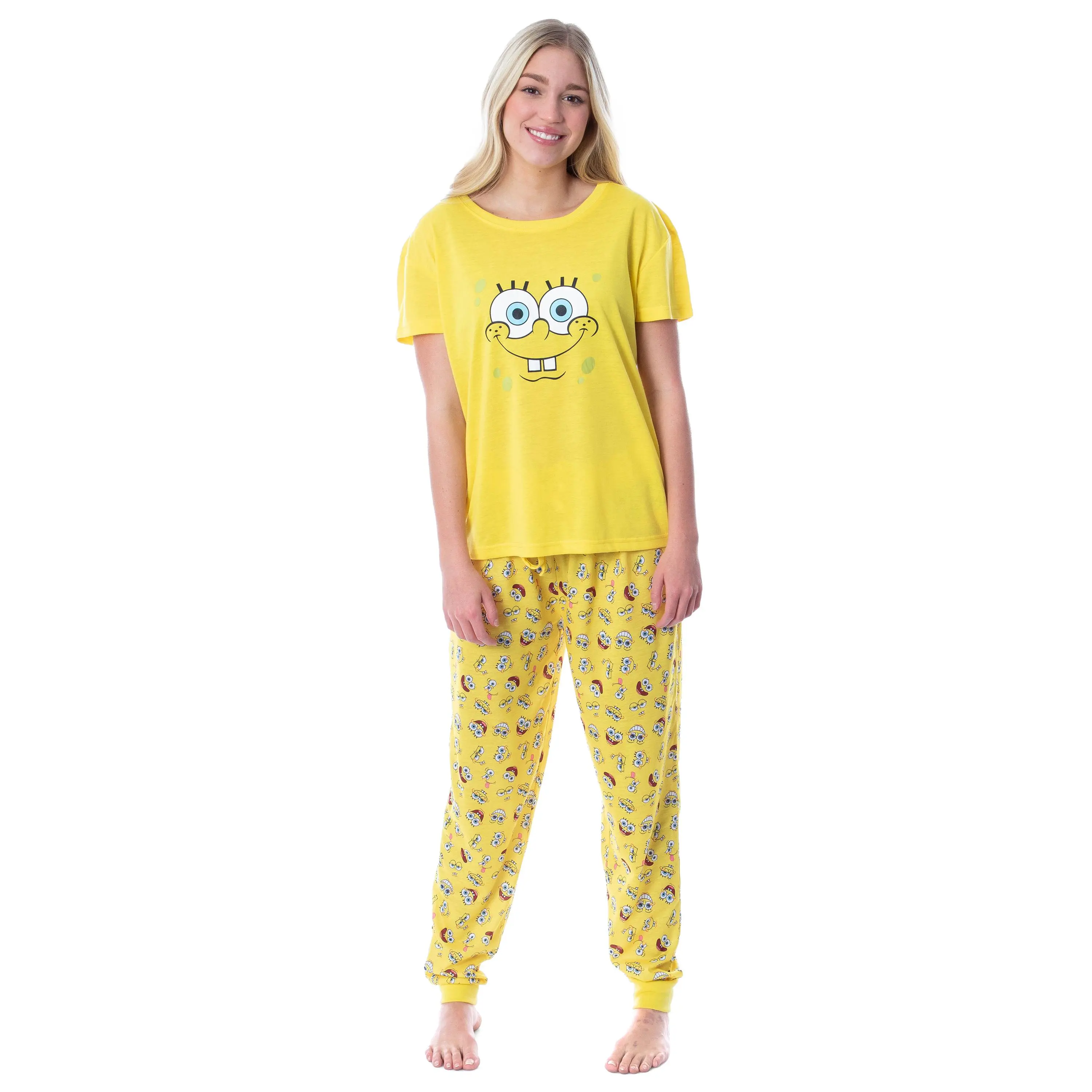 Nickelodeon SpongeBob SquarePants Womens' Faces 2 Piece Jogger Pajama Set, Shirt, Everyday