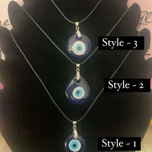 Turkish Evil Eye Blue Glass Black Cord Necklace Protection Teardrop 1pc