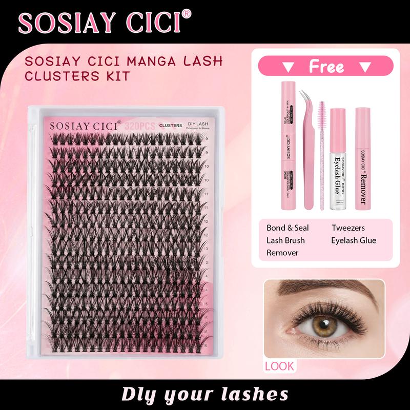 Cluster Lash Extension Gift Set, 30D 40D 60D 80D 100D Natural Styles Cat Eyes Extra Volume, Soft & Lightweight, with Bond & Seal, Remover, Tweezers, Brush, Easy DIY Eyelashes at Home, Salon Look at Home, Long-Lasting Glamorous Effection Valentine's Day