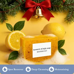 Turmeric & Kojic Soap Bar for Spots Remover - Honey Lemon Turmeric Kojic Soap for Face & Body, Organic Daily Use Skin Care, Evens Skin Tone, Deep Cleansing, Moisturizing, Handmade Cold-Pressed, Safe & Reliable