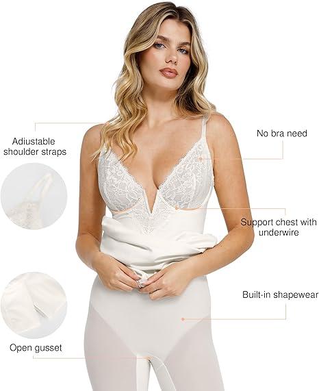Popilush Lace Bodycon Dress Deep V-Neck Spaghetti Strap Shapewear Women Tummy Control Cocktail Party Elegant Floral Popilush Lace Bodycon Dress Deep V-Neck Spaghetti Strap Shapewear Women Tummy Control Cocktail Party Elegant Floral