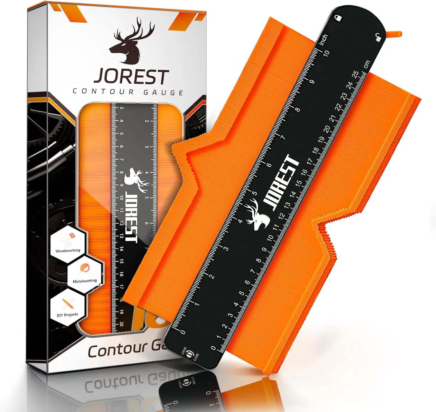 JOREST 10-Inch ABS Plastic Locking Gauge Ruler, Portable Measuring Tool with Lock, Precision Measuring Instrument for Construction Architects, DIY Projects (For Adults), Contour Gauge