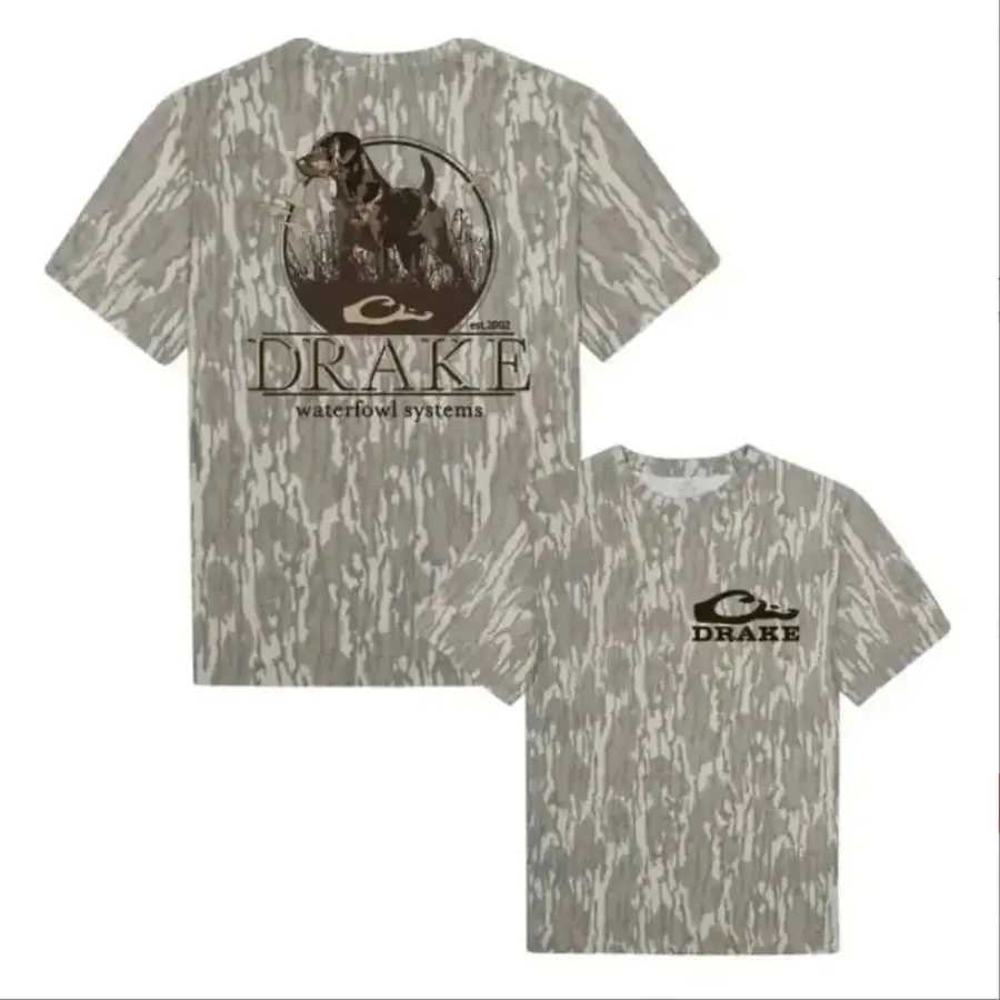 Drake Standing Black Lab Mossy Oak Camo Shirt, Bottomland Hunting T-Shirt Unisex, 3D Camouflage Outdoor Graphic Tee, Gift For Him Her