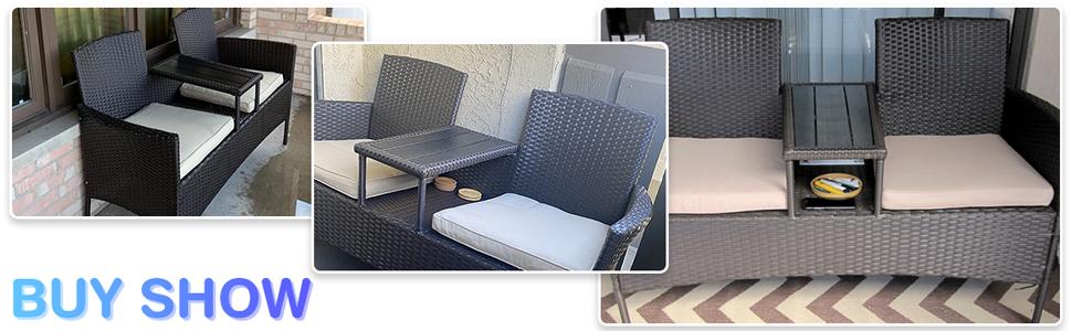 [Costway] Outdoor Patio Rattan Furniture, 2/3/4 Pieces Sofa Set with Cushions & Coffee Table, Modern Patented Wicker Loveseat-Deals for You Days