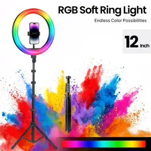 12"/30cm RGB Ring Light with Tripod Stand, Tripod for Phone with Video Light Adjustable 63.3"/160cm Height Floor &360 Lighting, Fill Light Dimmable Ideal for TikTok, Youtubers, Live Streams, Makeup, Videos & Photography#Easter Day#mother's day gifts