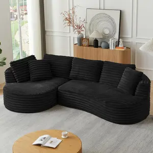 Niccae 121" Oversized Curved L-Shape Sectional Sofa Couch with Chaise – Modern corduroy boneless sectional with deep seating for your living room. No assembly required