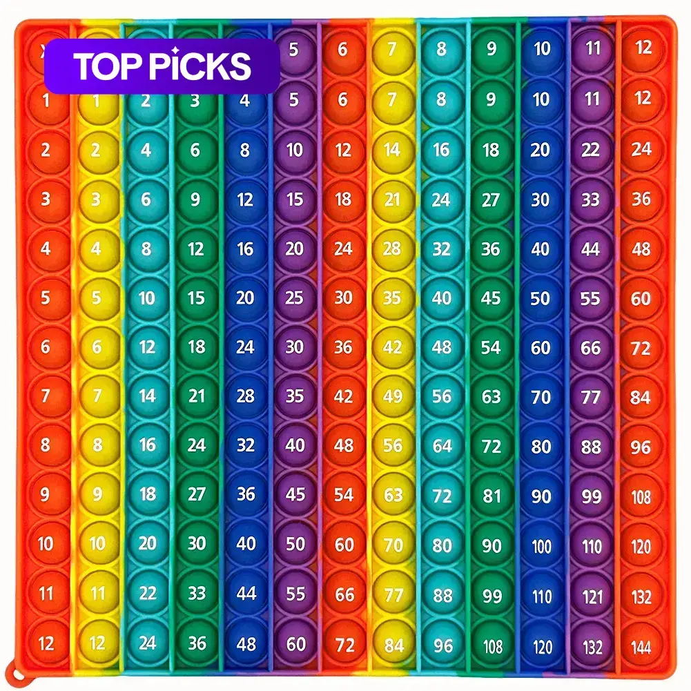 12*12 Multiplication Rainbow Push Pop Bubble Fidget Math Toy, Sensory Stress Release Numbers Counting Learn to Read Educational Toy for Kids