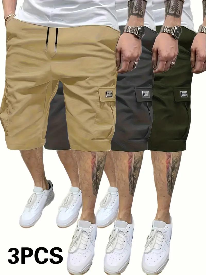 Men's Three-Piece Short Set Casual Loose Large Pocket Cargo Shorts Summer Trend Straight-Leg Workwear Five-Point Shorts Men's Clothing Beige Ash Green Black shorts for men