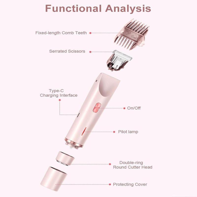 Electric Bikini Trimmer for Women, Rechargeable 2 in 1 Body & Facial Hair Removal, Waterproof Wet & Dry Use Trimmer for Women