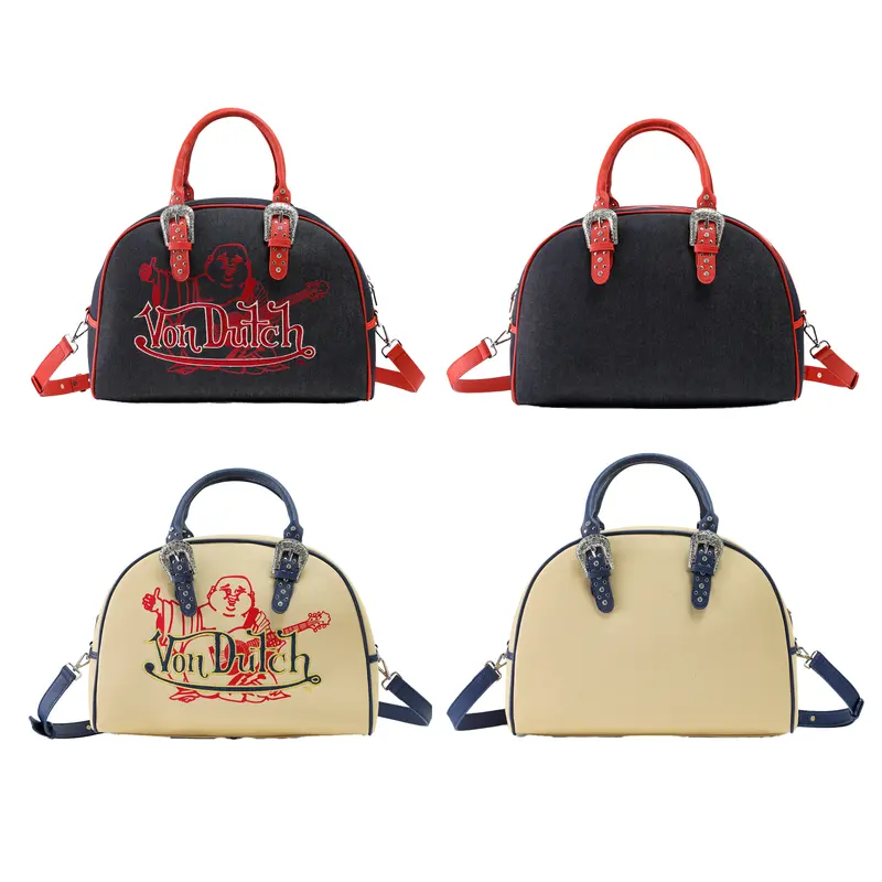 Von Dutch x True Religion Classic Duffle Travel Bag for Casual Travel - Buddha Motif, Logo Print, Zip Closure