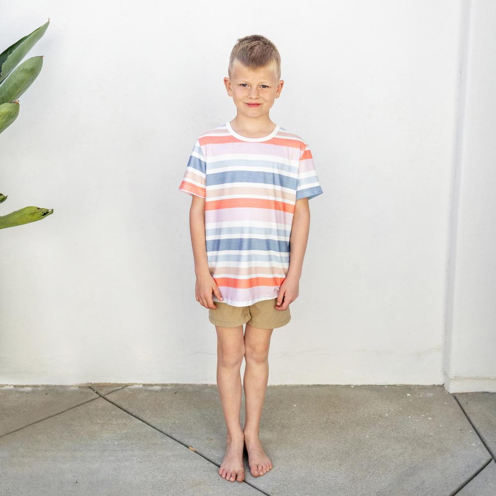 PatPat Family Matching Blue Short-sleeve Tee & Colorful Stripe Camisole Dress - Durable Breathable Fabric for Casual Outings & Vacations