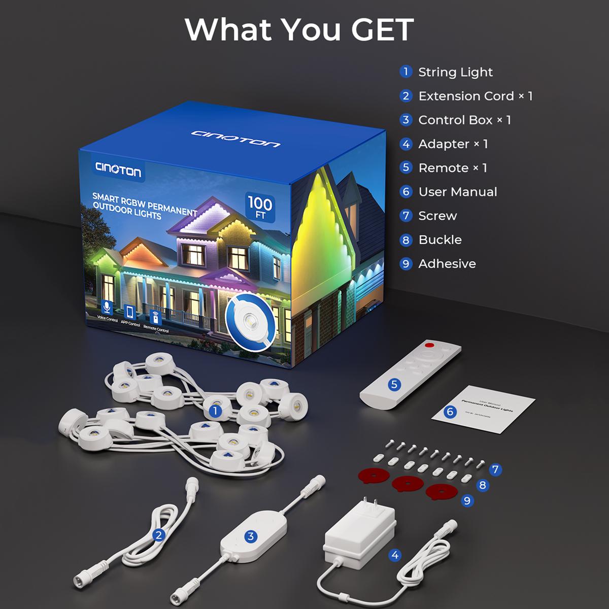 CuLiDing Smart RGBWIC LED Permanent Outdoor Lights Pro, 100+ Scene Modes, Waterproof Eaves Light for Halloween Christmas Decor, Alexa & Google Assistant Compatible,2700K-6500K Adjustable