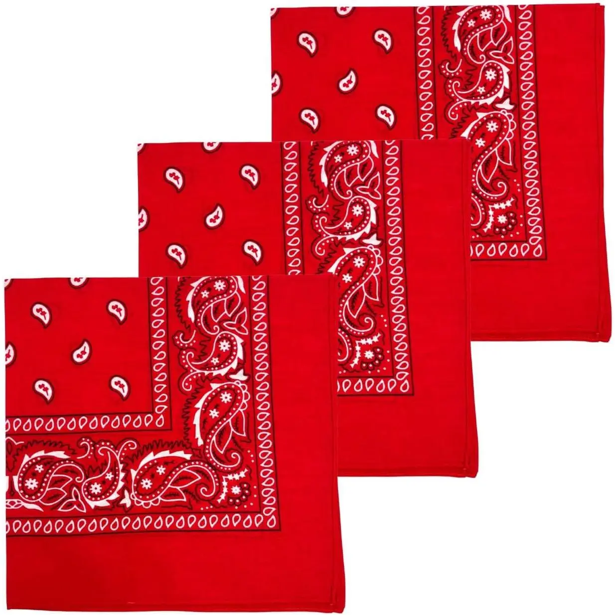 3 count 100% Cotton Bandana for Men & Women 22" x 22" Paisely Pattern Handkerchief Headband Scarf