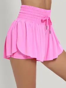 Women's High-Waisted 2 in 1 Flowy Athletic Shorts Butterfly Design with Pocket, Spandex Workout Shorts for Gym Yoga Running Lounge Summer