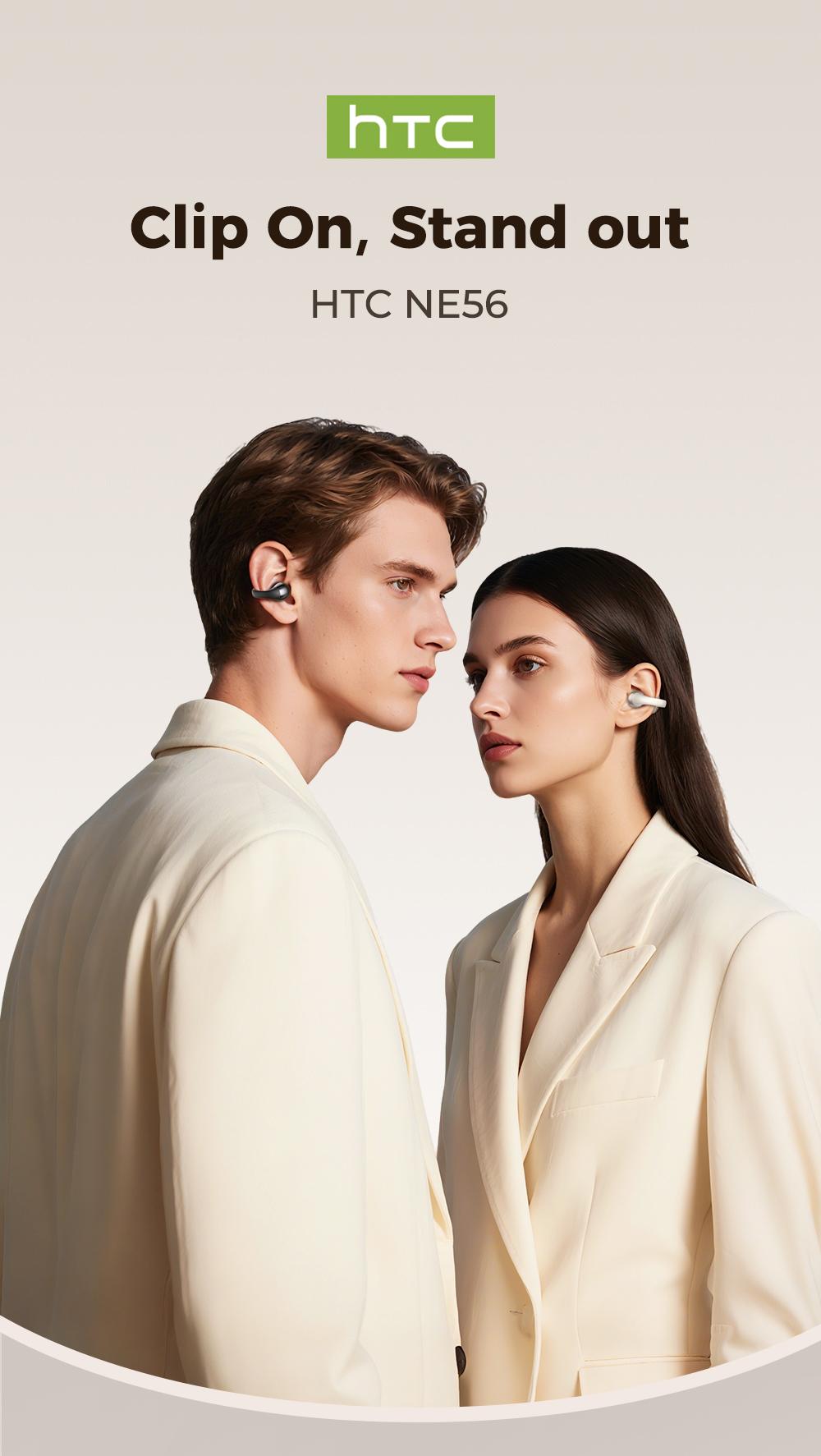 HTC NE56 OWS - New clip-on earphones. Bluetooth headset (6.0), IPX5 waterproof, with charging case and built-in microphone. Super comfortable to wear, excellent sound quality, and a three-month warranty! Suitable for a variety of occasions.