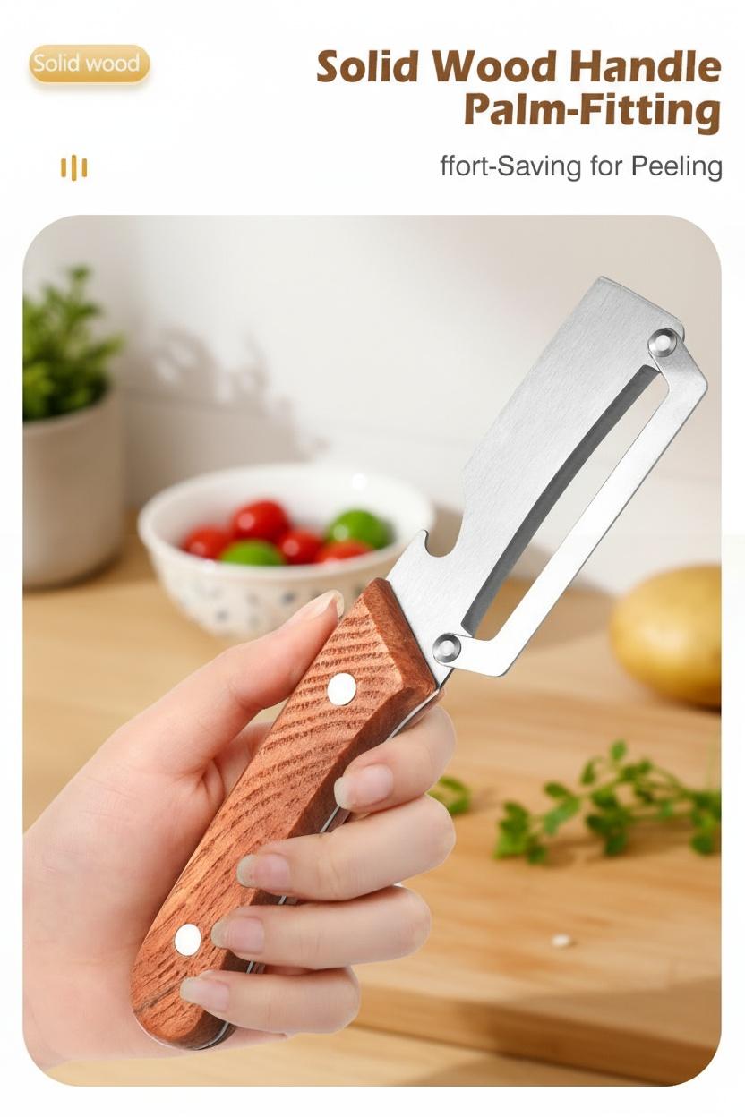2PCS 2-in-1 Fruit & Veggie Peeler with Bottle Opener Sharp Stainless Steel Wooden Handle Ergonomic Non-slip Design for Comfortable Grip 2PCS 2-in-1 Fruit & Veggie Peeler with Bottle Opener Sharp Stainless Steel Wooden Handle Ergonomic Non-slip Design for Comfortable Grip