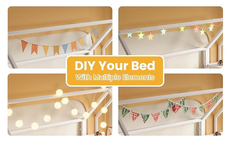 LIKIMIO Twin Bed Frame with Storage, Floor Metal House Bed with Fence Guardrails, No Box Spring Needed, Space Saving for Bedroom and Dorm, Easy Assembly