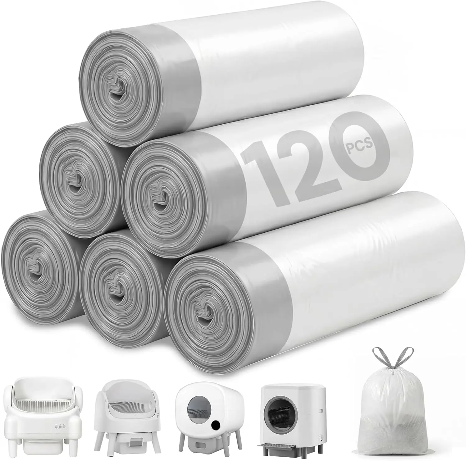 120-Count Cat Litter Box Liners for Self-Cleaning Litter Boxes, 24.8"x12.5" 9-11 Gal Extra Thick Heavy-Duty Replacement Bags, Hygienic Waste Handling Value Pack