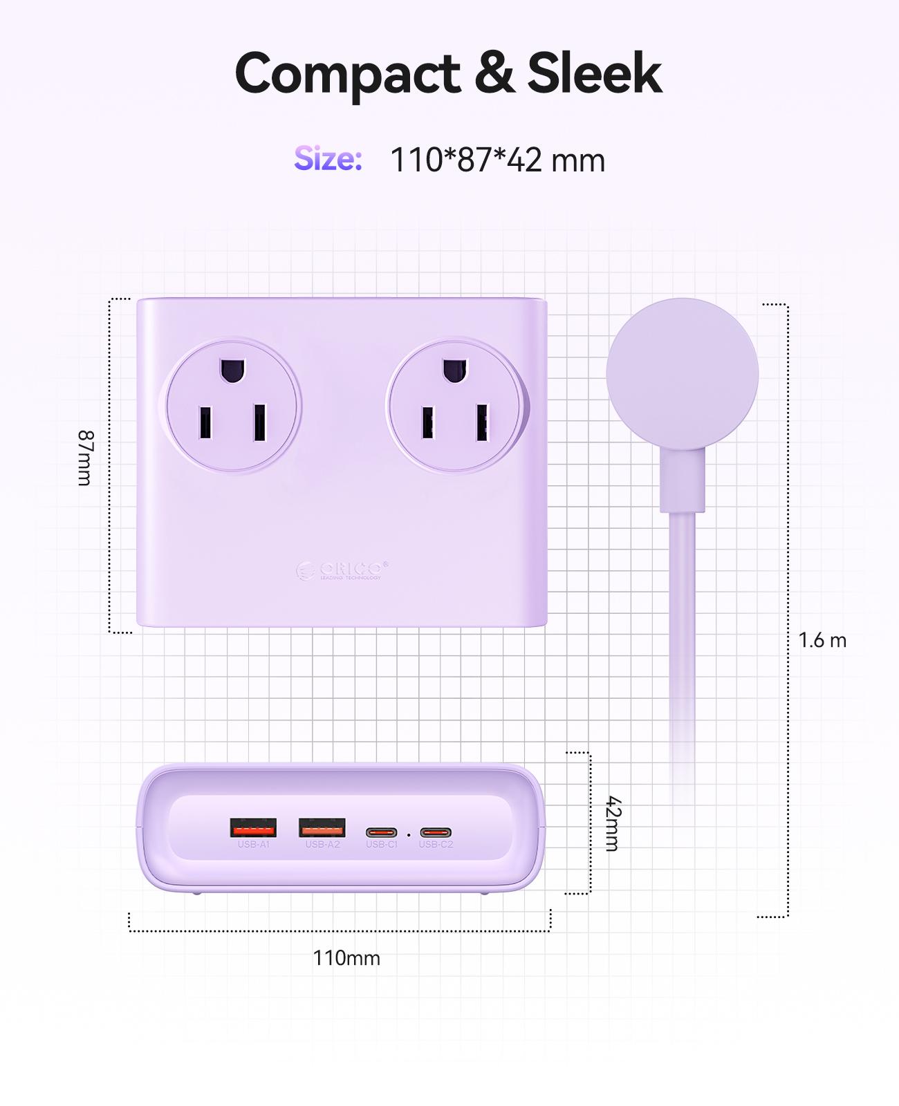 ORICO Universal Power Strip 1.6 Meters Extension Cord Travel Power Socket USB Charger Power Extension Outlet-PDC