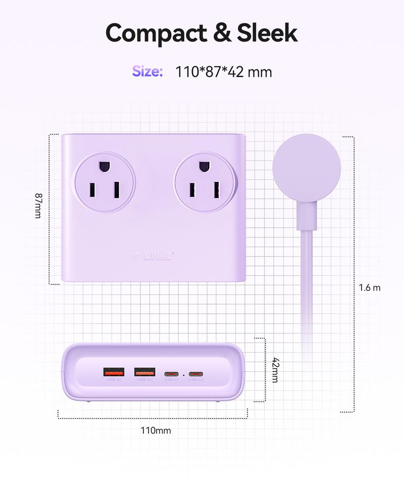 ORICO Universal Power Strip 1.6 Meters Extension Cord Travel Power Socket USB Charger Power Extension Outlet-PDC