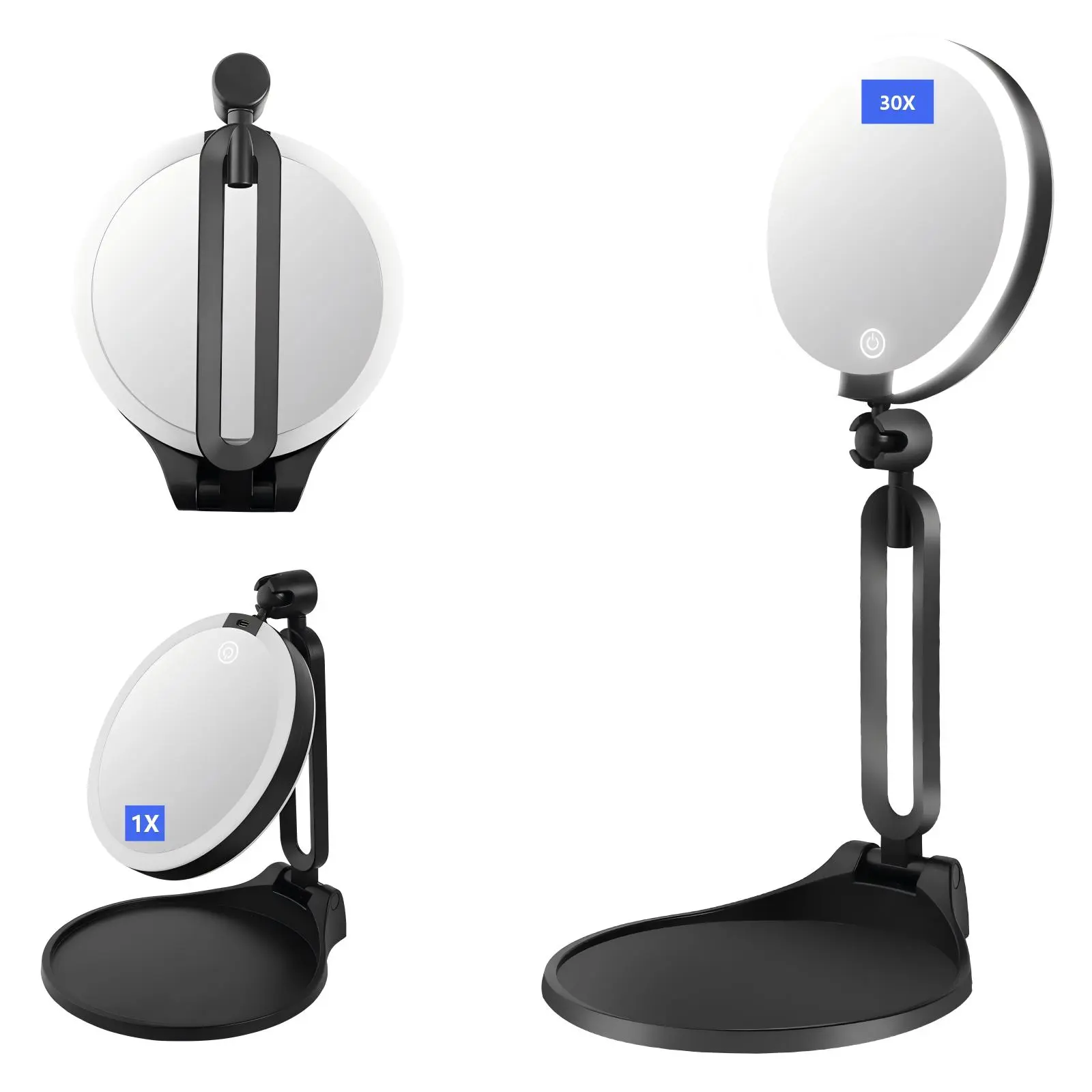 6in Rechargeable Portable Magnifying Mirror with Light - 30X/1X Double Sided, Dimming Lighting, 360° Angle Adjustable, Large Size and Foldable Design, Bathroom Home Decor, Mother's Day Gift, Travel Essential for Lash Clusters