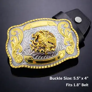 Large Mexican Eagle Belt Buckle 5.5"x4" – Hebilla Mexico Aguila Escudo Nacional Western Cowboy Rodeo Vaquero Belt Buckle Charro Style Gift for Men Hombre