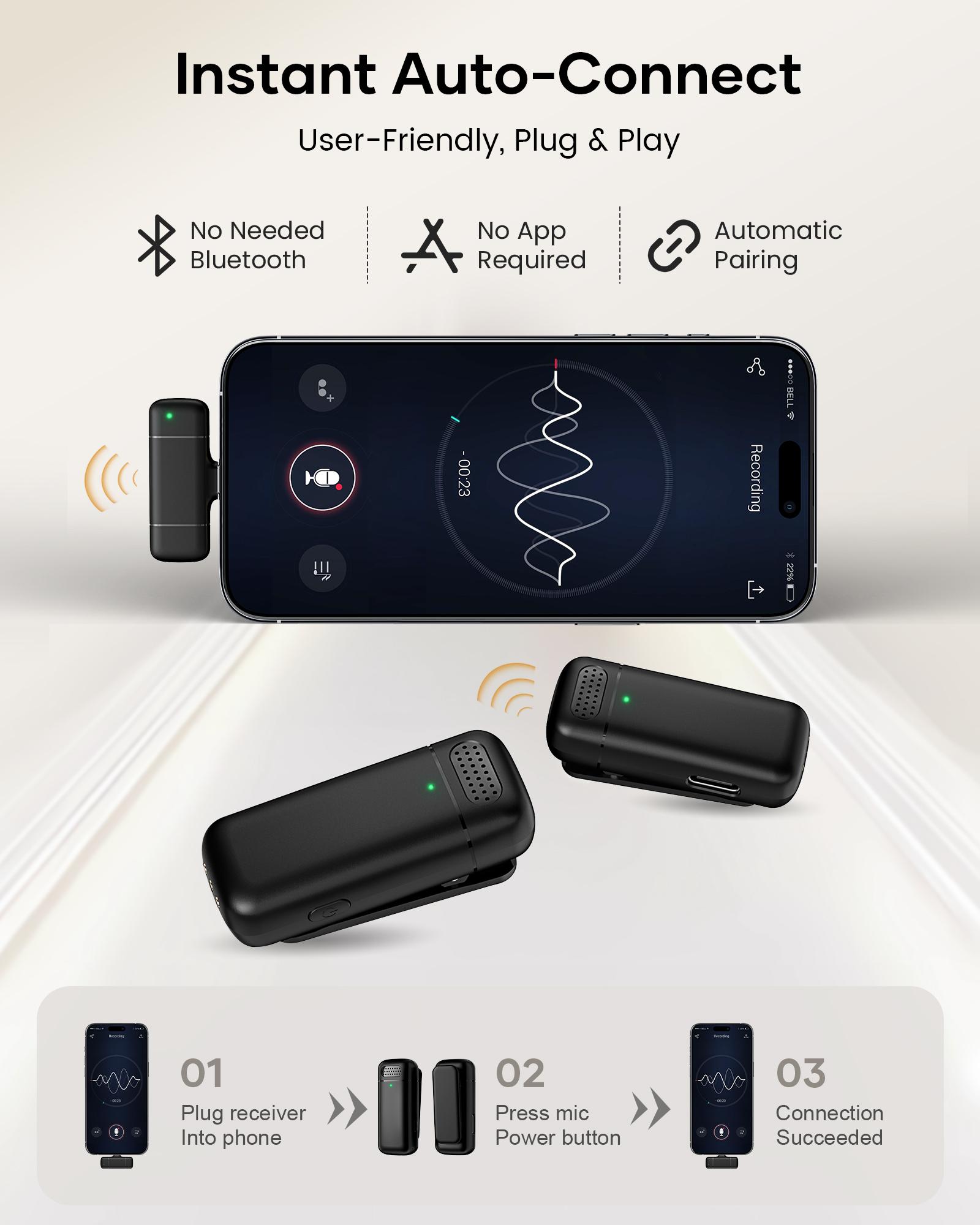 KUKIHO K6 wireless lavalier microphone is suitable for all mobile phones Type-C and ios, plug and play noise reduction wireless microphone