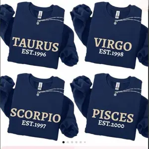 (LEAVE A NOTE) Zodiac Custom Year Sweatshirt Navy, Astrology Sign Crewneck, Horoscope Graphic Sweatshirt, Unisex Zodiac Gift - AG