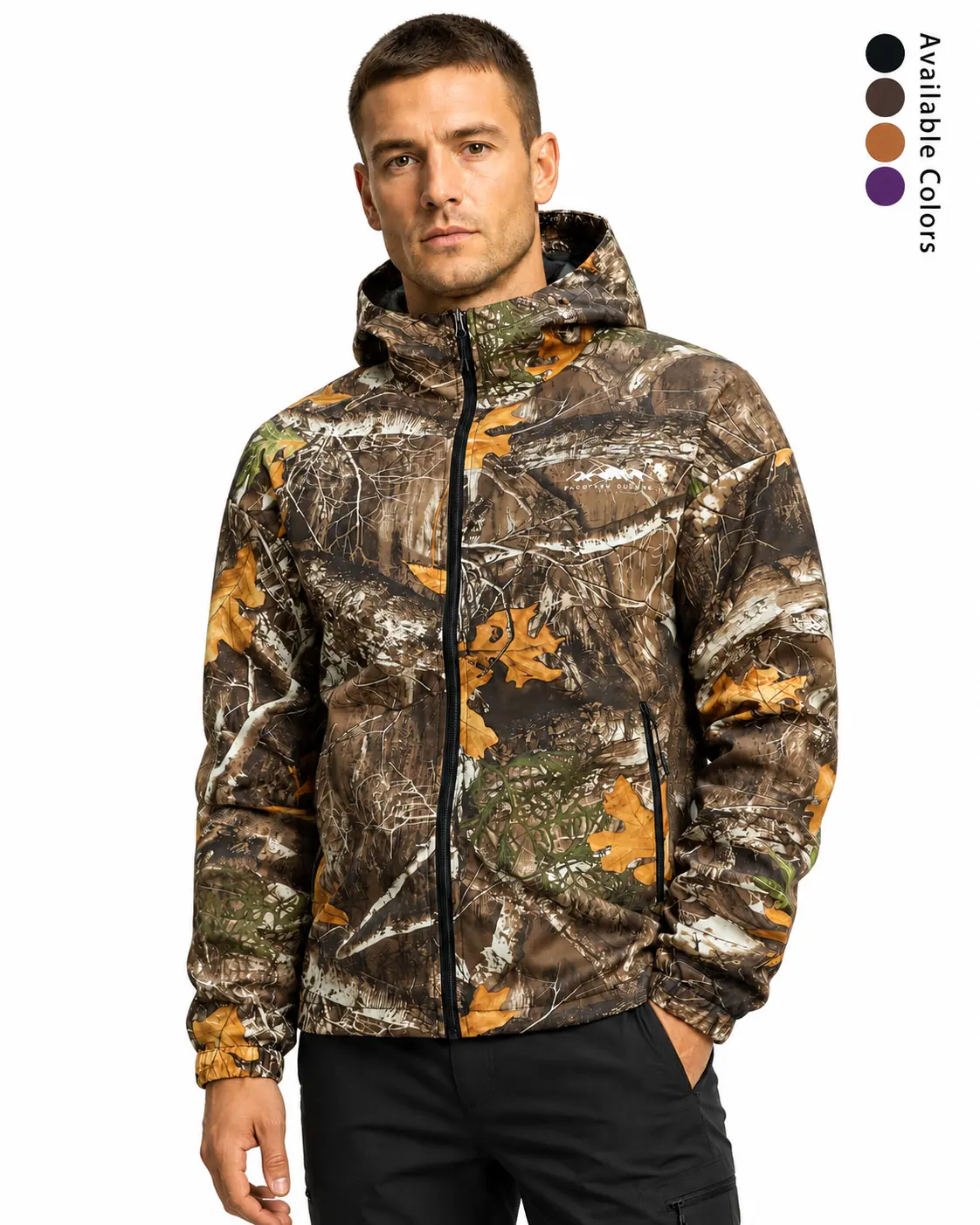 Men’s Vintage Camouflage Hooded Jacket - Athletic Outdoor Polyester Outerwear with Drawstring Hood, Zippered Pockets, Windproof Design for Hunting Streetwear, Menswear, Casual