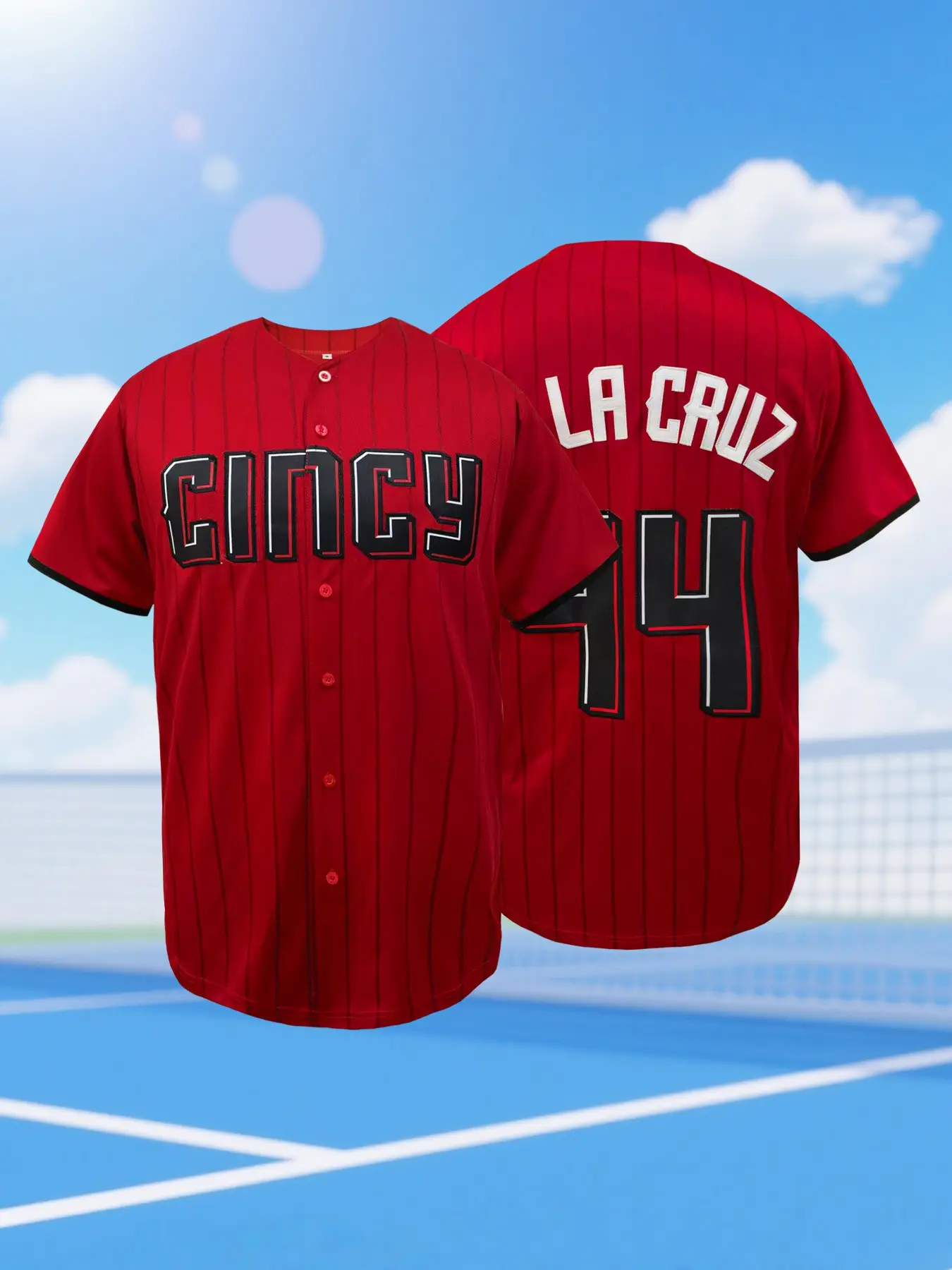 Men's Red Pinstripe Baseball Sports Style Jersey CINCY #44 Embroidered Retro Short Sleeve Button Down Casual Sports Shirts Embroidery Sportswear for Men Women Breathable Sports Top Sports Clothing