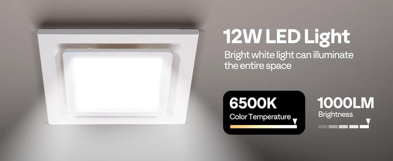 VIVOHOME Bathroom Exhaust Fan with Light, 165 CFM Ceiling Ventilation Fan, 3-Color Adjustable LED (3000K/4500K/6500K), 4" Duct Mount for Shower & Home Use