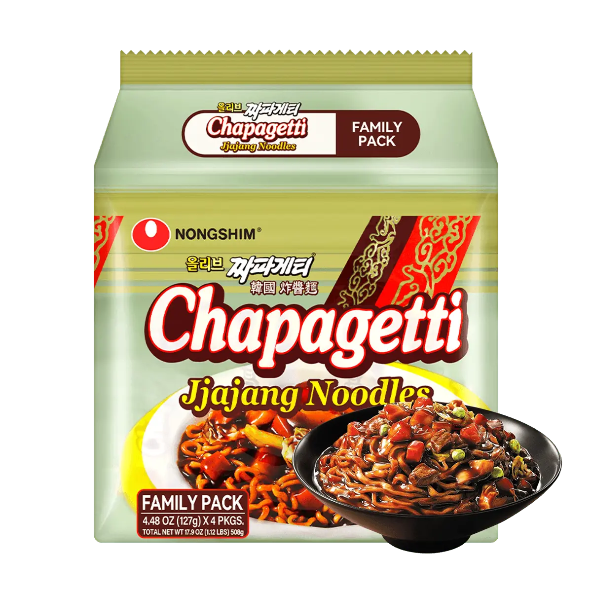 Nongshim Chapagetti Jjajang Noodles with Chajang Black Bean Sauce Family Pack 4 Packs 4.47oz Stir Fried Ramen Instant Flavorful Quick Food